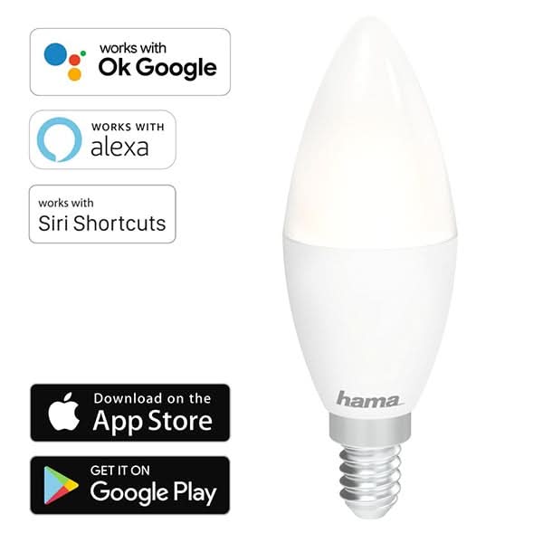 Bec LED Smart HAMA 176583, E14, 5.5W, 470lm, Wi-Fi, lumina variabila, compatibil Alexa, Google Assistant WALTI