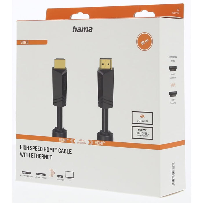 Cablu HDMI Ethernet HAMA 205009, 10m, 4K, placat aur, negru WALTI