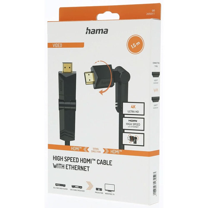 Cablu HDMI Ethernet pivotant HAMA 205011, 1.5m, 4K, placat aur, negru WALTI