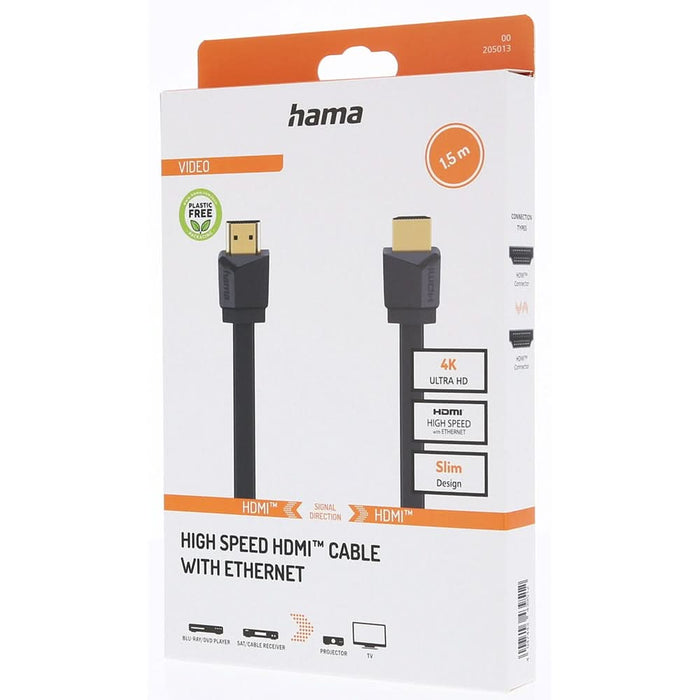 Cablu HDMI Ethernet HAMA 205013, 1.5m, 4K HDR, placat aur, negru WALTI