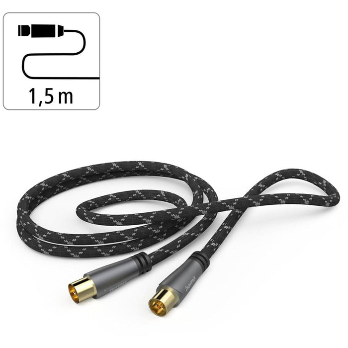 Cablu video Coaxial HAMA 205070, 1.5m, 120dB, placat aur, negru-gri WALTI
