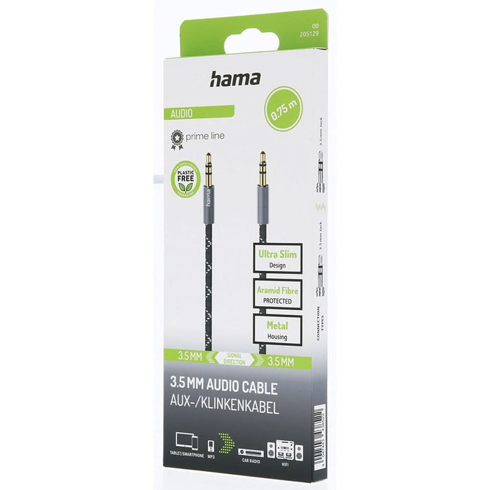 Cablu audio Jack 3.5mm HAMA 205129, 0.75m, placat aur, negru-gri WALTI