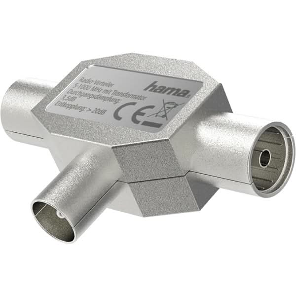 Splitter antena Coaxial Plug - 2 Coaxial Sockets HAMA 205237, argintiu WALTI