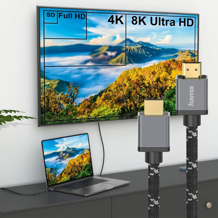 Cablu HDMI HAMA 205240, 3m, 8K HDR, placat aur, negru-gri WALTI