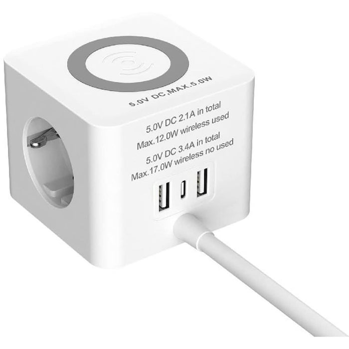 Bloc JACOBSEN, 3 prize Schuko, cu incarcator WiFi si 3 porturi USB, alb/gri WALTI