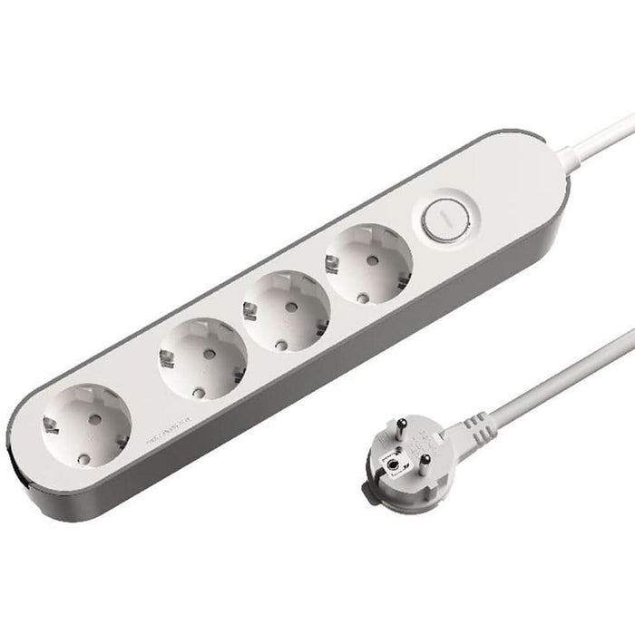 Prelungitor JACOBSEN, 4 prize Schuko, 3 m, 1.5 mm, cu intrerupator, alb/gri WALTI