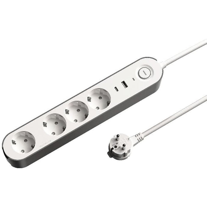 Prelungitor JACOBSEN, 4 prize Schuko, 2 porturi USB, 1.5 m, alb/gri WALTI