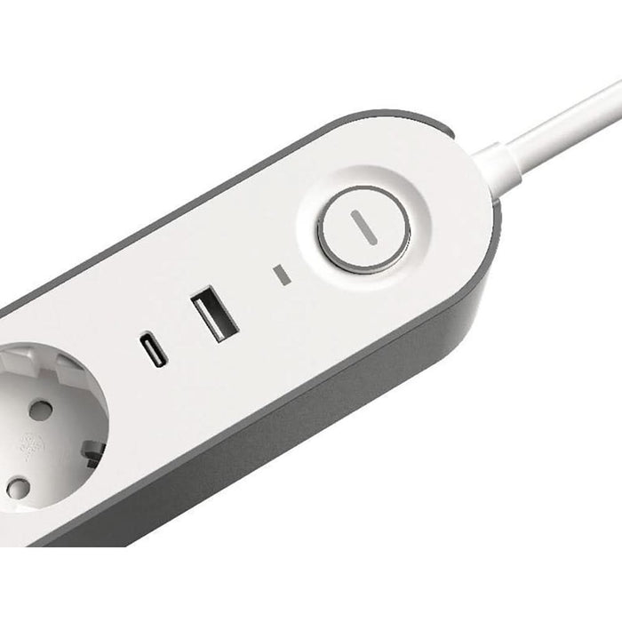 Prelungitor JACOBSEN, 4 prize Schuko, 2 porturi USB, 1.5 m, alb/gri WALTI