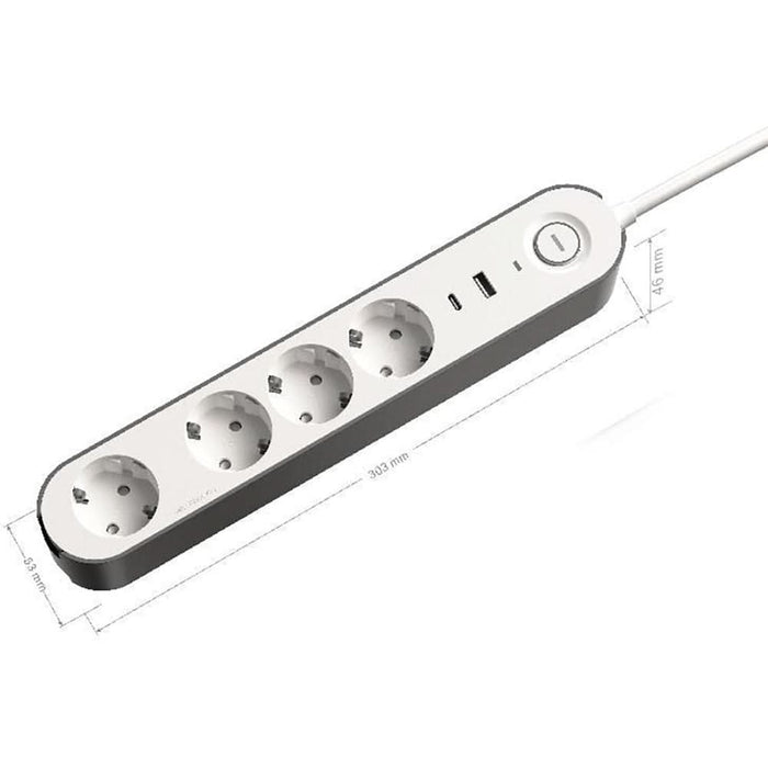 Prelungitor JACOBSEN, 4 prize Schuko, 2 porturi USB, 1.5 m, alb/gri WALTI