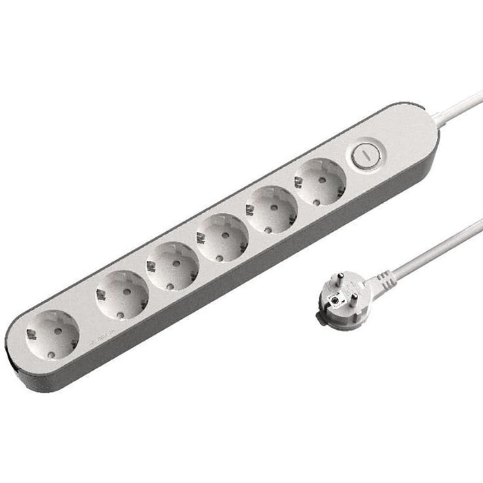 Prelungitor JACOBSEN, 6 prize Schuko, 1.5 m, 1.5 mm, cu intrerupator, alb/gri WALTI