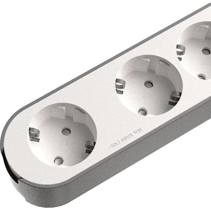 Prelungitor JACOBSEN, 6 prize Schuko, 1.5 m, 1.5 mm, cu intrerupator, alb/gri WALTI