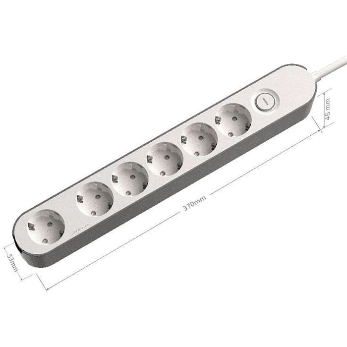 Prelungitor JACOBSEN, 6 prize Schuko, 5 m, cu intrerupator, alb/gri WALTI