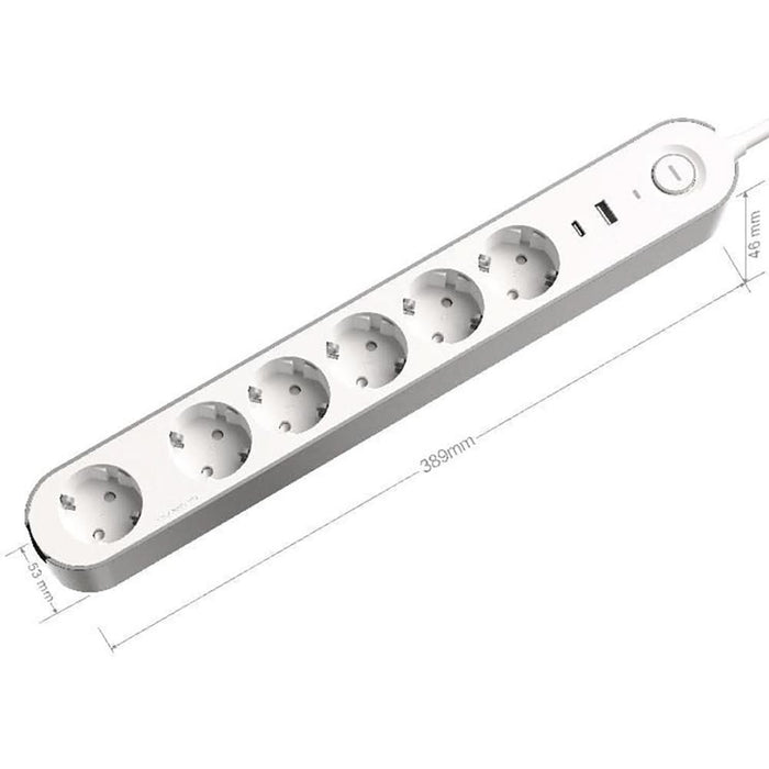 Prelungitor JACOBSEN, 6 prize Schuko, 1.5 m, 1.5 mm, cu 2 porturi USB, alb WALTI