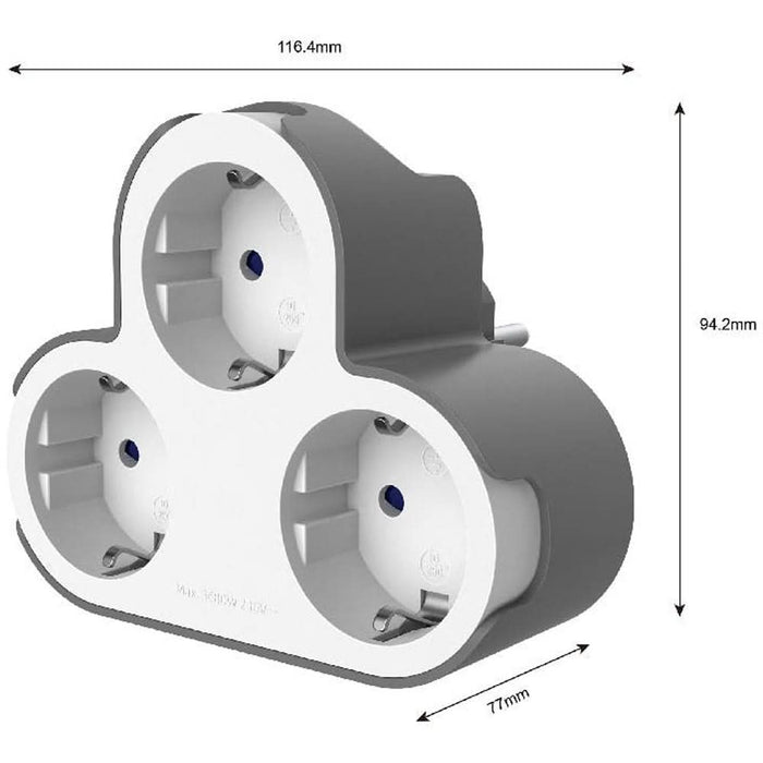 Adaptor priza Jacobsen, 3 prize, 16A, alb-gri WALTI
