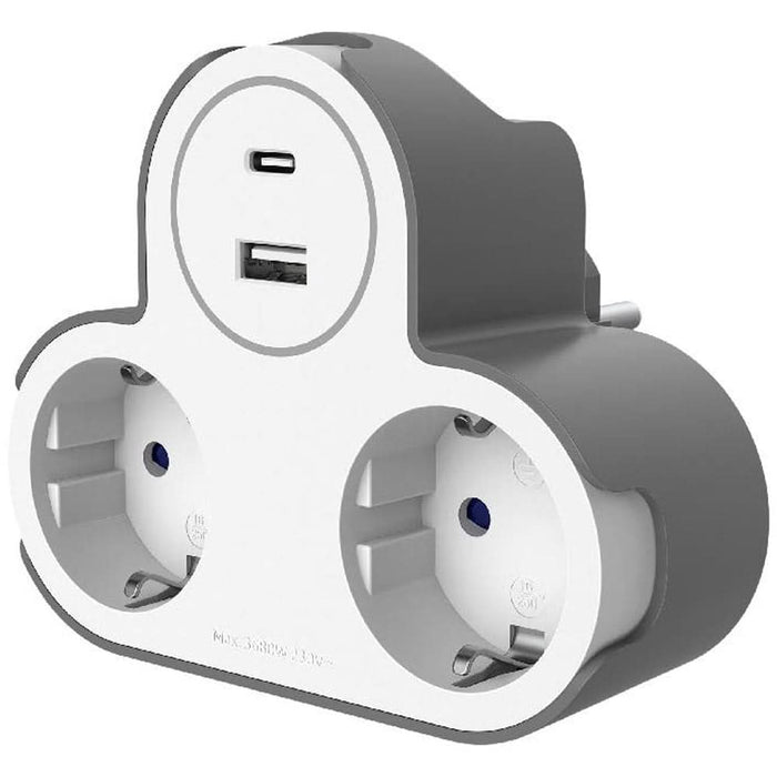 Adaptor priza Jacobsen, 3 prize, 2 USB, 16A, alb-gri WALTI