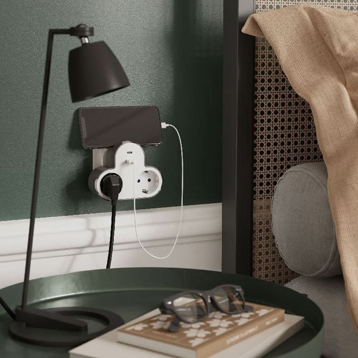 Adaptor priza Jacobsen, 3 prize, 2 USB, 16A, alb-gri WALTI