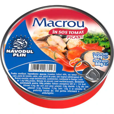 NAVODUL PLIN Macrou in Sos Tomat Picant 160 g - WALTI WALTI