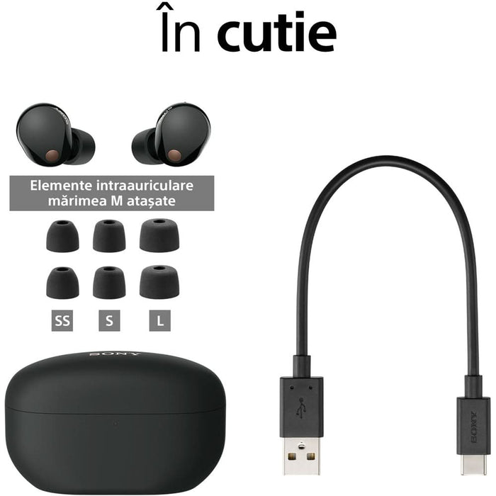 Casti SONY WF-1000XM5B, True Wireless, Bluetooth, In-ear, Microfon, Noise Cancelling, negru WALTI