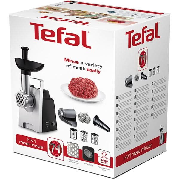 Masina de tocat carne TEFAL NE109838, 1.7kg/min, 1400W, accesoriu carnati/suc de rosii/feliere/radere, argintiu-negru WALTI