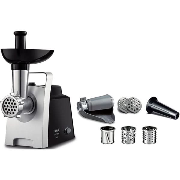 Masina de tocat carne TEFAL NE109838, 1.7kg/min, 1400W, accesoriu carnati/suc de rosii/feliere/radere, argintiu-negru WALTI