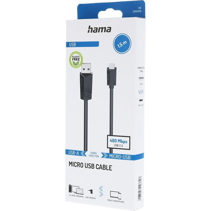 Cablu USB 2.0 A - micro USB HAMA 200608, 1.5m, negru WALTI