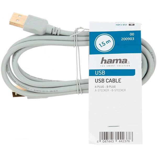 Cablu USB 2.0 - USB B HAMA 200903, 1.5 m, gri WALTI
