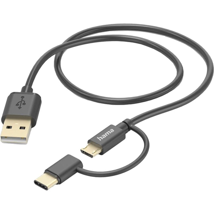 Cablu date 2 in 1 HAMA 201533 , USB-A - microUSB/USB-C, 1m, negru WALTI