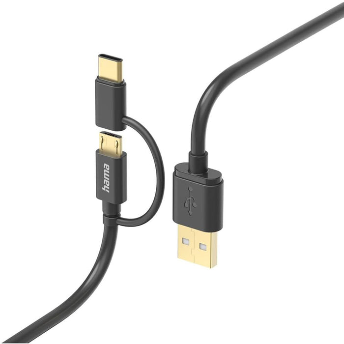 Cablu date 2 in 1 HAMA 201533 , USB-A - microUSB/USB-C, 1m, negru WALTI