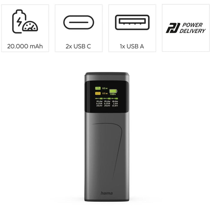 Baterie externa HAMA High Power 201741, 20000mAh, 2x USB-C, 1x USB-A, negru WALTI