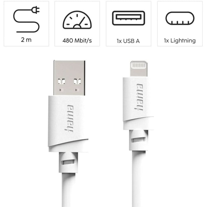 Cablu date HAMA 201801, USB-A - Lightning, 2m, alb WALTI