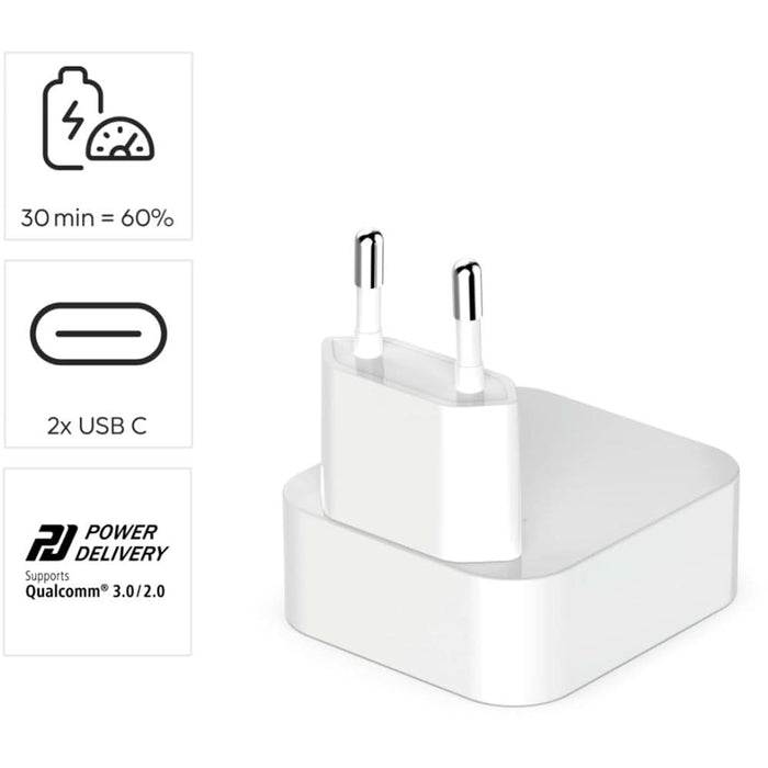 Incarcator retea HAMA 201955, 2x USB-C, Power Delivery (PD) 40W, GaN, alb WALTI