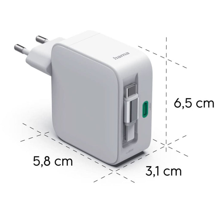 Incarcator retea HAMA 201957, 2x USB-C, Power Delivery (PD) 65W, GaN, alb WALTI