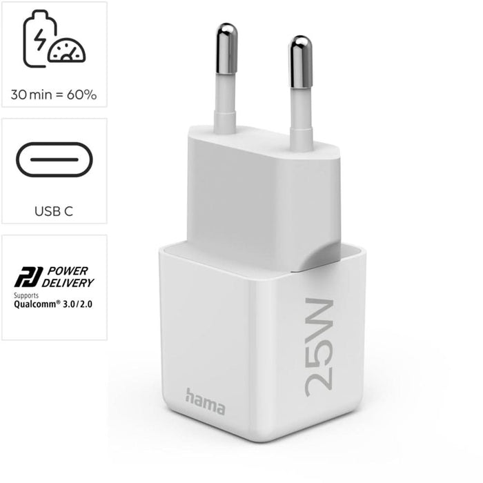 Incarcator retea HAMA 201981, 1x USB-C Power Delivery (PD) 25W, alb WALTI