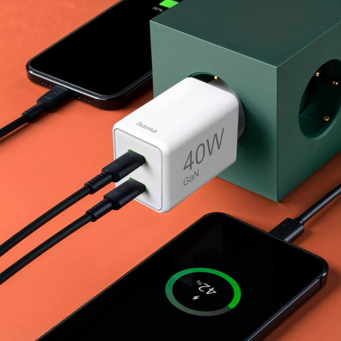 Incarcator retea HAMA 201989, 2x USB-C Power Delivery (PD) 40W, alb WALTI
