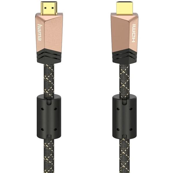 Cablu HDMI Ethernet HAMA 205025, 1.5m, 4K HDR, placat aur, negru-gri WALTI