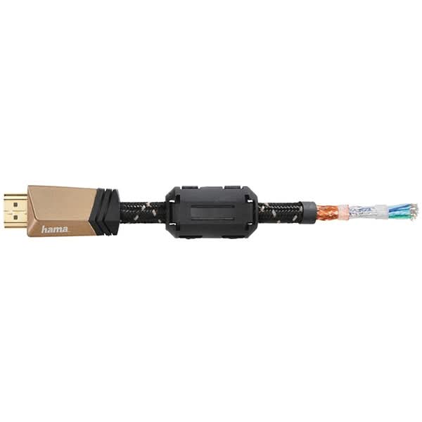 Cablu HDMI Ethernet HAMA 205025, 1.5m, 4K HDR, placat aur, negru-gri WALTI