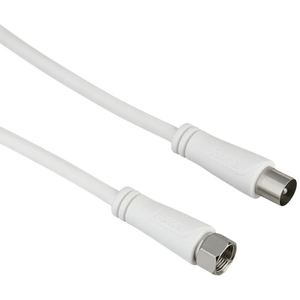 Cablu antena coaxial SAT F-Plug - Coax Plug HAMA 205294, 1.5m, 90dB, alb WALTI