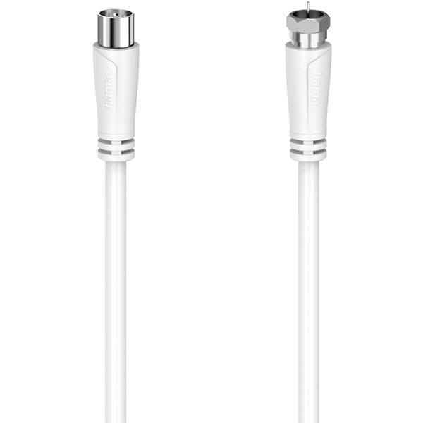 Cablu antena coaxial SAT F-Plug - Coax Plug HAMA 205294, 1.5m, 90dB, alb WALTI