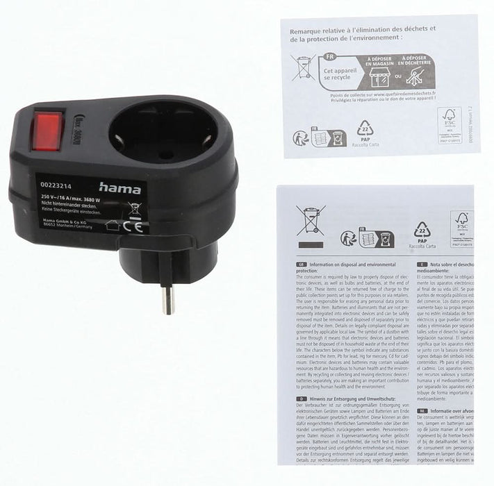 Adaptor priza HAMA 223214, 30W, comutator, negru WALTI