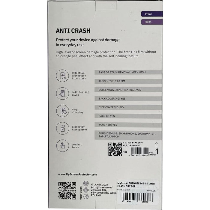 Folie protectie pentru telefon MYSCREEN Anti Crash Clear Dry, transparent - WALTI WALTI