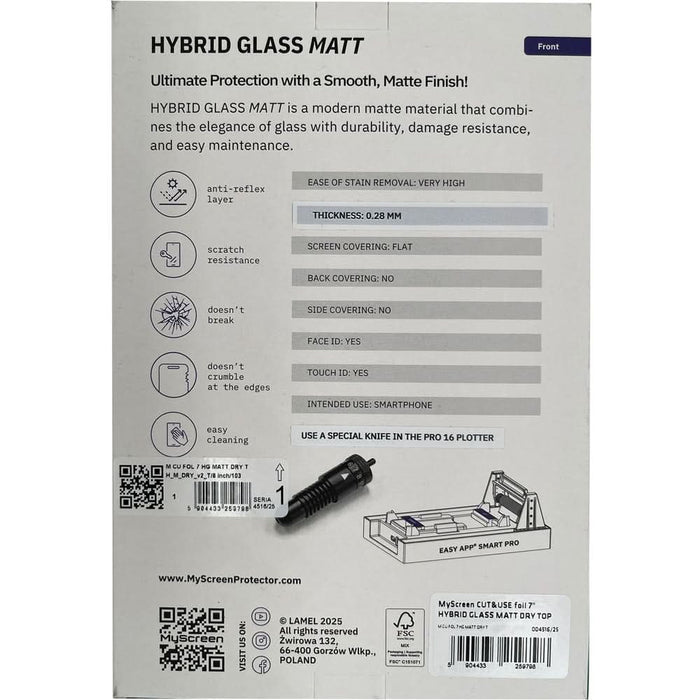 Folie protectie pentru telefon MYSCREEN Hybrid Glass Matt Dry, transparent WALTI