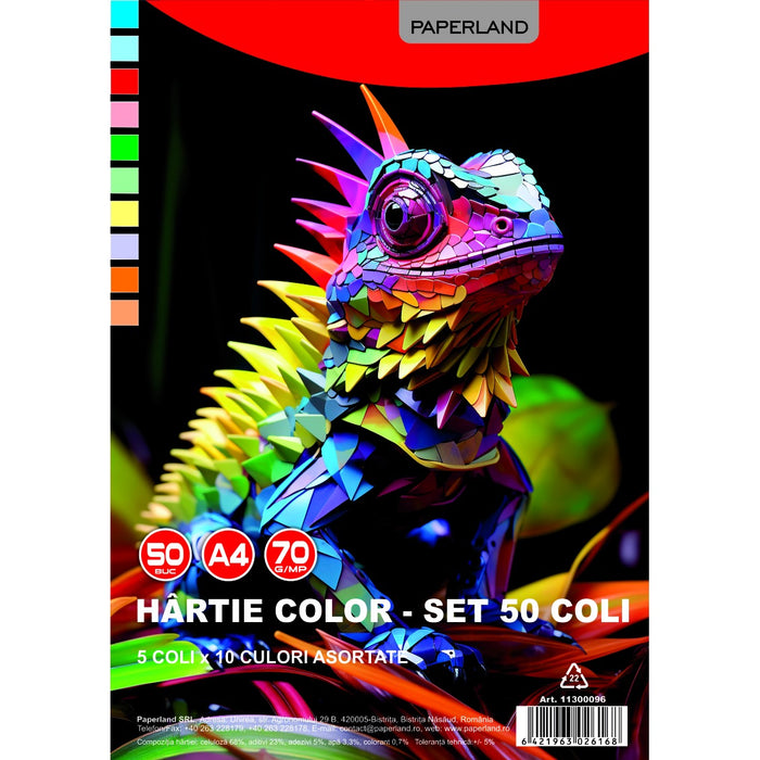 PAPERLAND Set 50 Coli Hartie Colorata 10 Culori WALTI