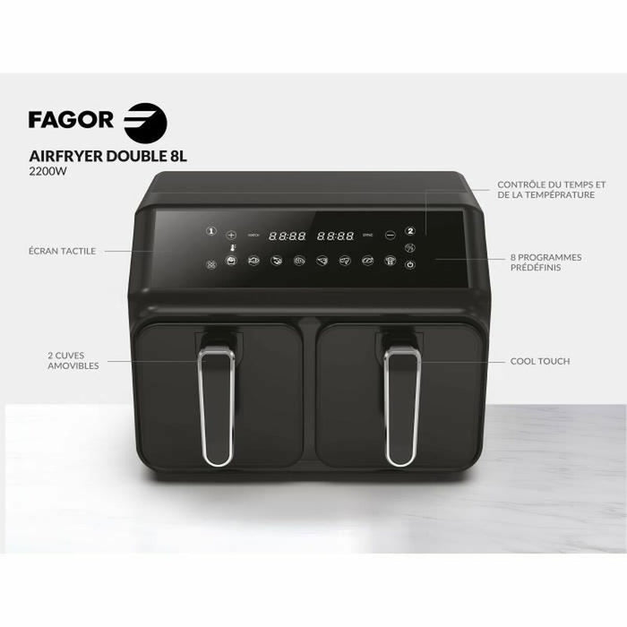Friteuză cu Aer Fagor FG2X4L Negru noir 2200 W 8 L - WALTI WALTI