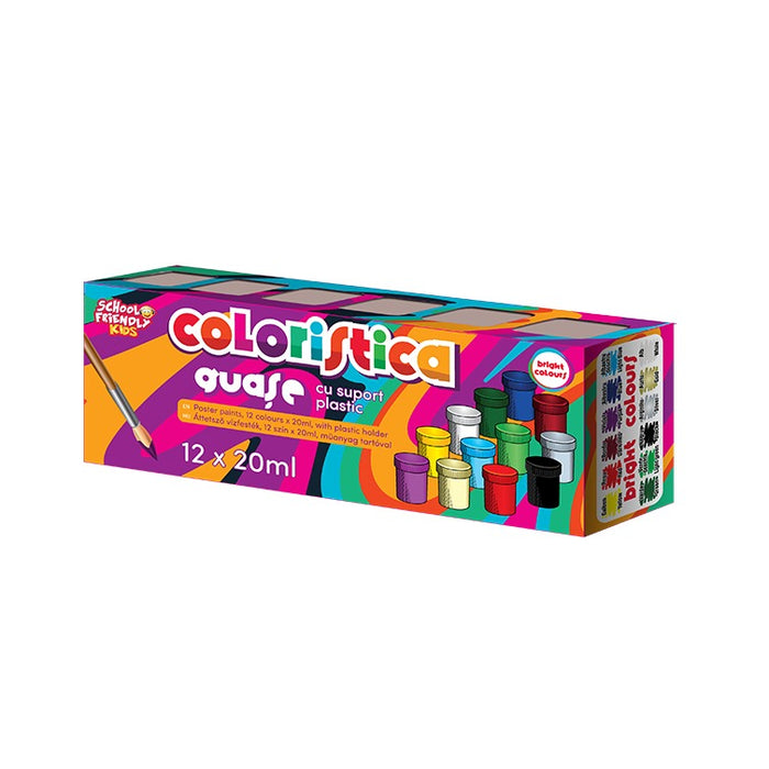 SCHOOL FRIENDLY COLORISTICA Guase cu Suport Plastic 12 Culori 240 g WALTI
