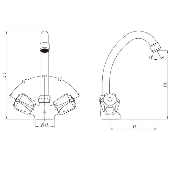 SCHÜTTE Baterie mixer de baie cu 2 mânere SAVINO, crom - WALTI WALTI