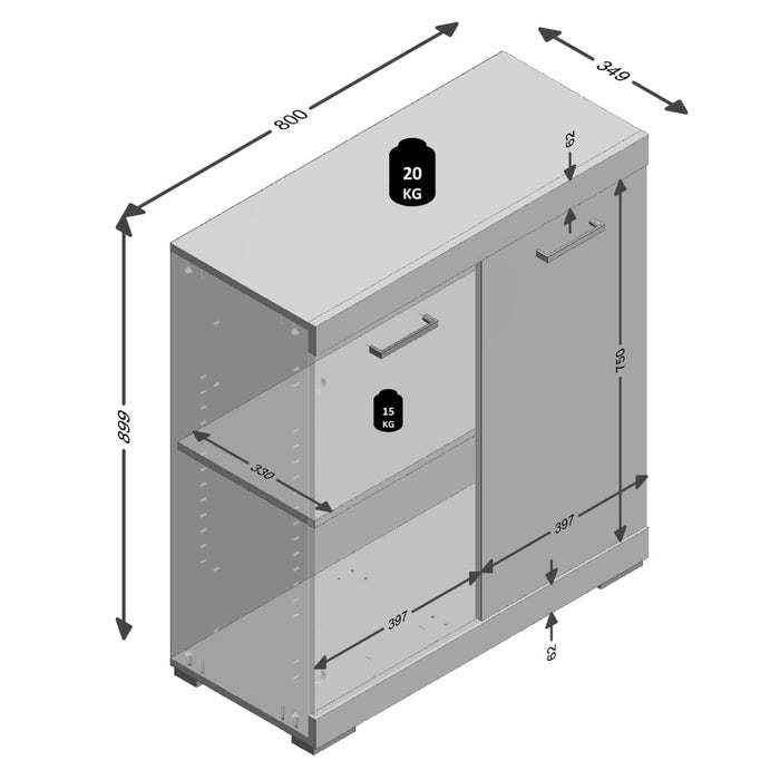 FMD Dulap cu 2 uși, alb și gri beton, 80 x 34,9 x 89,9 cm - WALTI WALTI