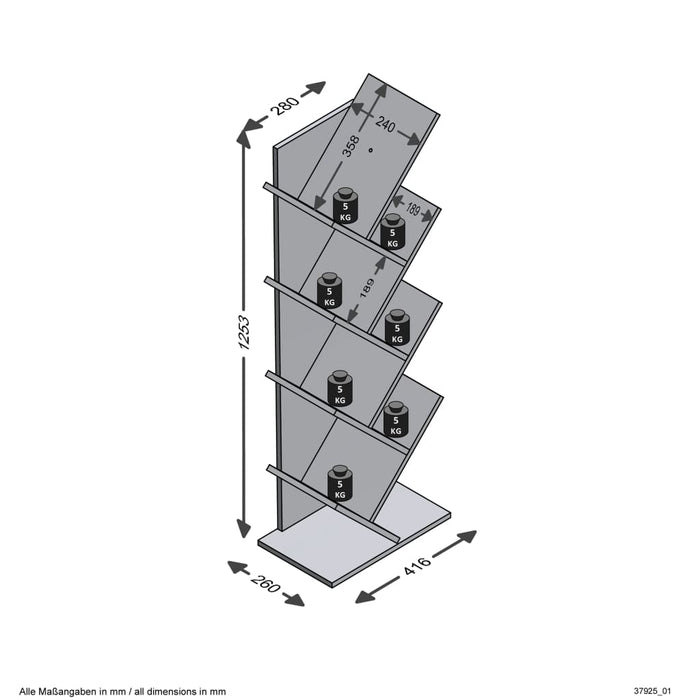 FMD Bibliotecă geometrică verticală, negru și stejar - WALTI WALTI