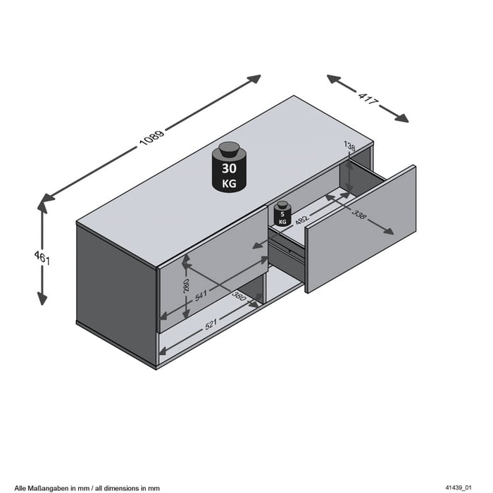 FMD Bancă de depozitare cu 2 sertare alb & stejar 108,9x41,7x46,1 cm WALTI