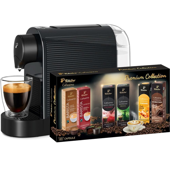 Pachet: Espressor capsule TCHIBO Cafissimo Pure Plus + 60 capsule Premium Collection, 0.8l, 1250W, 15 bar, negru WALTI