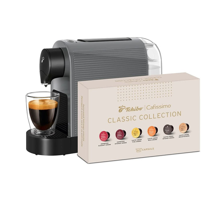 Pachet espressor capsule TCHIBO Cafissimo Pure+ 534453 + 60 capsule, 0.8l, 1250W, 15 bar, gri WALTI